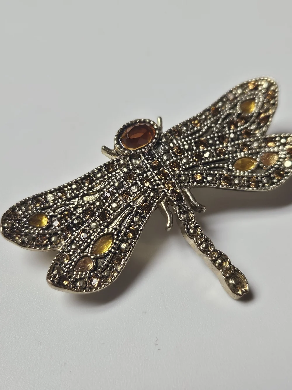 Monet Dragonfly Brooch with Amber and Yellow Accents